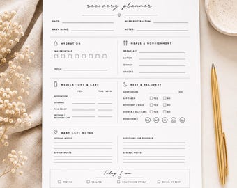 Postpartum Recovery Planner Printable | New Mom Recovery Tracker | Postpartum Care Log | Healing Planner | Minimalist Motherhood PDF