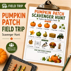 Pumpkin Patch Field Trip Worksheet | Preschool Kindergarten Fall Activity | Class Pumpkin Farm Scavenger Hunt Printable