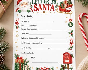 Letter to Santa Printable, Fill in the Blank Santa Letter, Kids Christmas Activity, Preschool Christmas Printable, Instant Download PDF