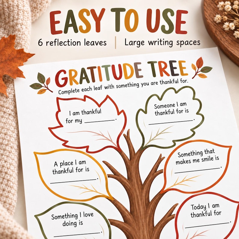 Gratitude Tree Printable for Kids, Thanksgiving Gratitude Worksheet ...