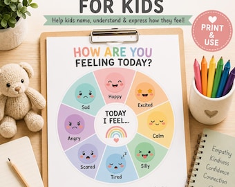 Feelings Chart for Kids Printable | How Are You Feeling Today | Emotion Wheel | Social Emotional Learning | Calm Corner Poster