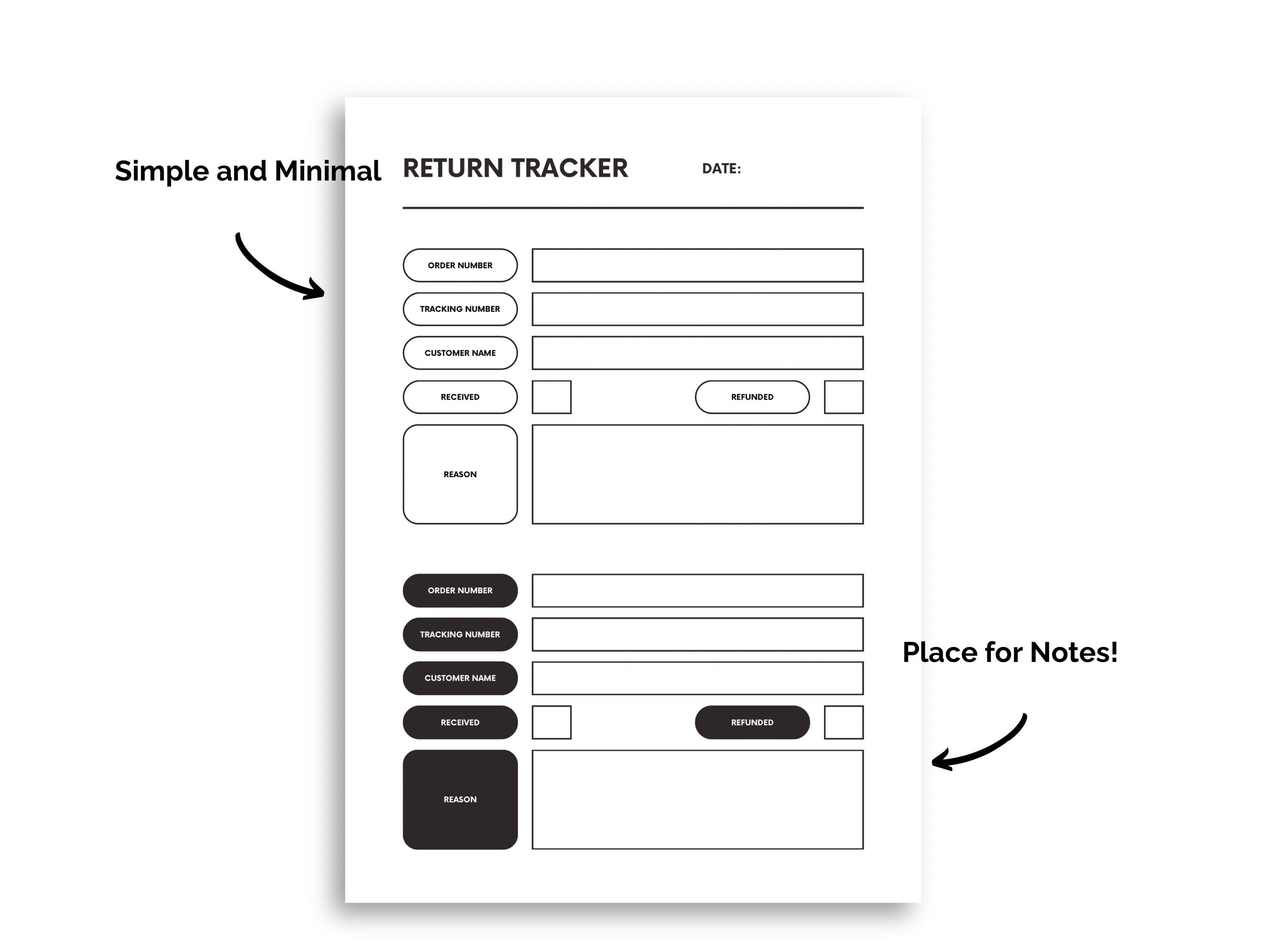 Return Tracker Printable for Small Business | Order & Refund Log Sheet ...