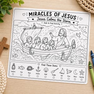 Jesus Calms the Storm Seek & Find Printable | Bible Activity for Kids | Christian Coloring Worksheet | Sunday School PDF | VBS Activity