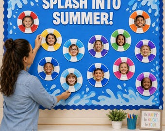 Sommer Bulletin Board Kit - Splash Into Sommer druckbares Dekor - Lebensretter Bilderrahmen für das Klassenzimmer - Schulabschluss Anzeige