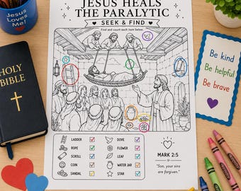 "Jesus Heilt die Gelähmten ""Suche und finde"" Printable | Bibelaktivität für Kinder | Sonntagsschule Aktivität