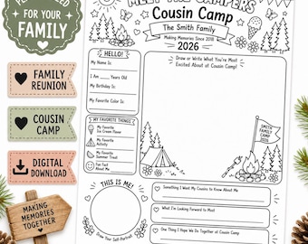 Personalized Cousin Camp Activity Sheet | Custom Family Reunion Coloring Page | Kids Camp Keepsake Printable | Summer Camp PDF