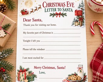 Christmas Eve Letter to Santa Printable, Kids Christmas Keepsake, Letter to Santa for Kids, Christmas Eve Activity, Instant Download PDF
