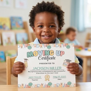 Attestato di passaggio alla classe successiva dell'asilo nido, Attestato di fine corso per bambini piccoli, Diploma di transizione alla scuola materna, Completamento del percorso di assistenza all'infanzia, Attestato di asilo nido modificabile
