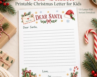 Dear Santa Printable, Letter to Santa Template, Kids Christmas Writing Activity, Christmas Printable PDF, Instant Download