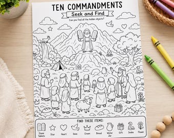 Zehn Gebote Suchen und Finden Printable | Bibelaktivität für Kinder | Sonntags Schule Ausmalbilder | Christian Homeschool PDF Alter 4-6