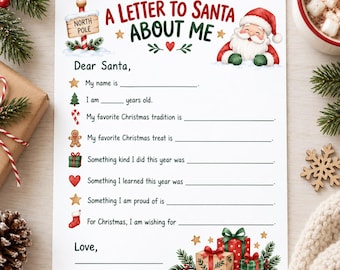 Letter to Santa About Me Printable, Kids Christmas Keepsake, Christmas Writing Activity, Santa Letter for Kids, Instant Download PDF