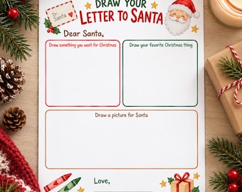 Draw Your Letter to Santa Printable, Toddler Christmas Activity, Preschool Santa Letter, Kids Christmas Printable, Instant Download PDF