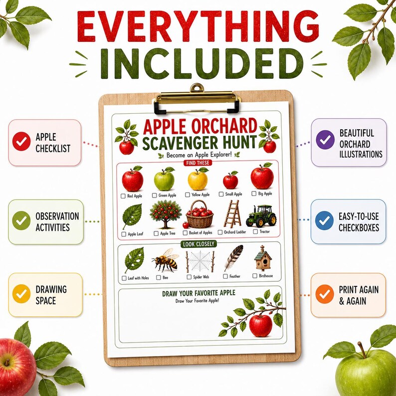 Apple Activities for Kids Printable | Apple Orchard Scavenger Hunt ...