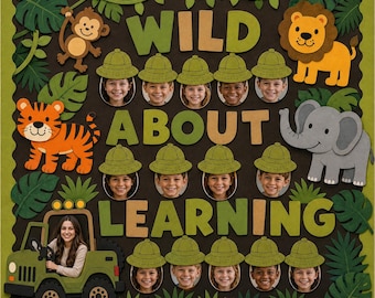 Safari Pinnwand Kit Printable | Wild Über Lernen Klassenzimmer Dekor | Dschungel Thema Pinnwand | Safari Hats Studentenfotos