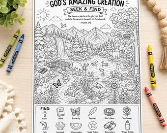 Gottes erstaunliche Schöpfung suchen und finden Printable | Christliche Sommeraktivität für Kinder | Bibel Malseite | Sonntagsschule PDF