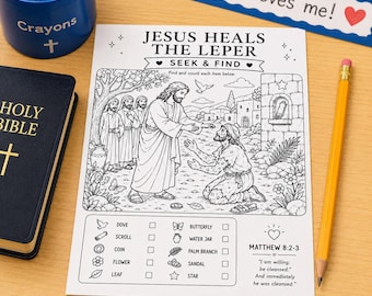 "Jesus Heilt den Aussätzigen ""Suche und finde"" Printable | Bibelaktivität für Kinder | Sonntagsschulaktivität | Christliche Heimschule Arbeitsblatt PDF
