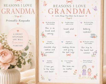 Gründe, ich liebe Oma druckbare, Oma Andenken Geschenk, Großeltern Tag druckbare, Füllen Sie Speicher Seite PDF