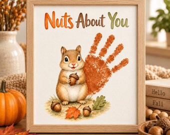 Fall Handprint Craft Printable, Squirrel Handprint Art, Nuts About You Keepsake, Preschool Thanksgiving Activity, PDF Download