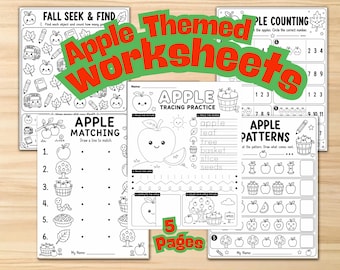 Apfel Vorschule Arbeitsblätter | Herbst Apfel Aktivitäten | Kindergarten Morgenarbeit | Apple Mathe & Alphabetisierung Printables | Hausschule | Kein Prep PDF