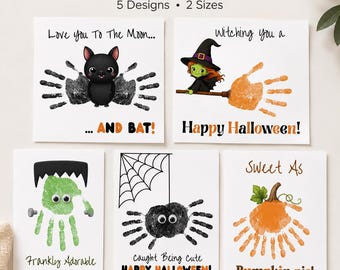 Halloween-handavtryckskonstpaket, 5 utskrivbara Halloween-pyssel för barn, handavtrycksminne för förskola, höstpyssel för småbarn, amerikansk bokstav A4