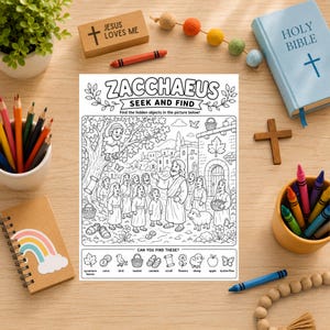 Zacchaeus Seek and Find Printable | Bible Activity for Kids | Sunday School Worksheet | Christian Homeschool PDF | US Letter