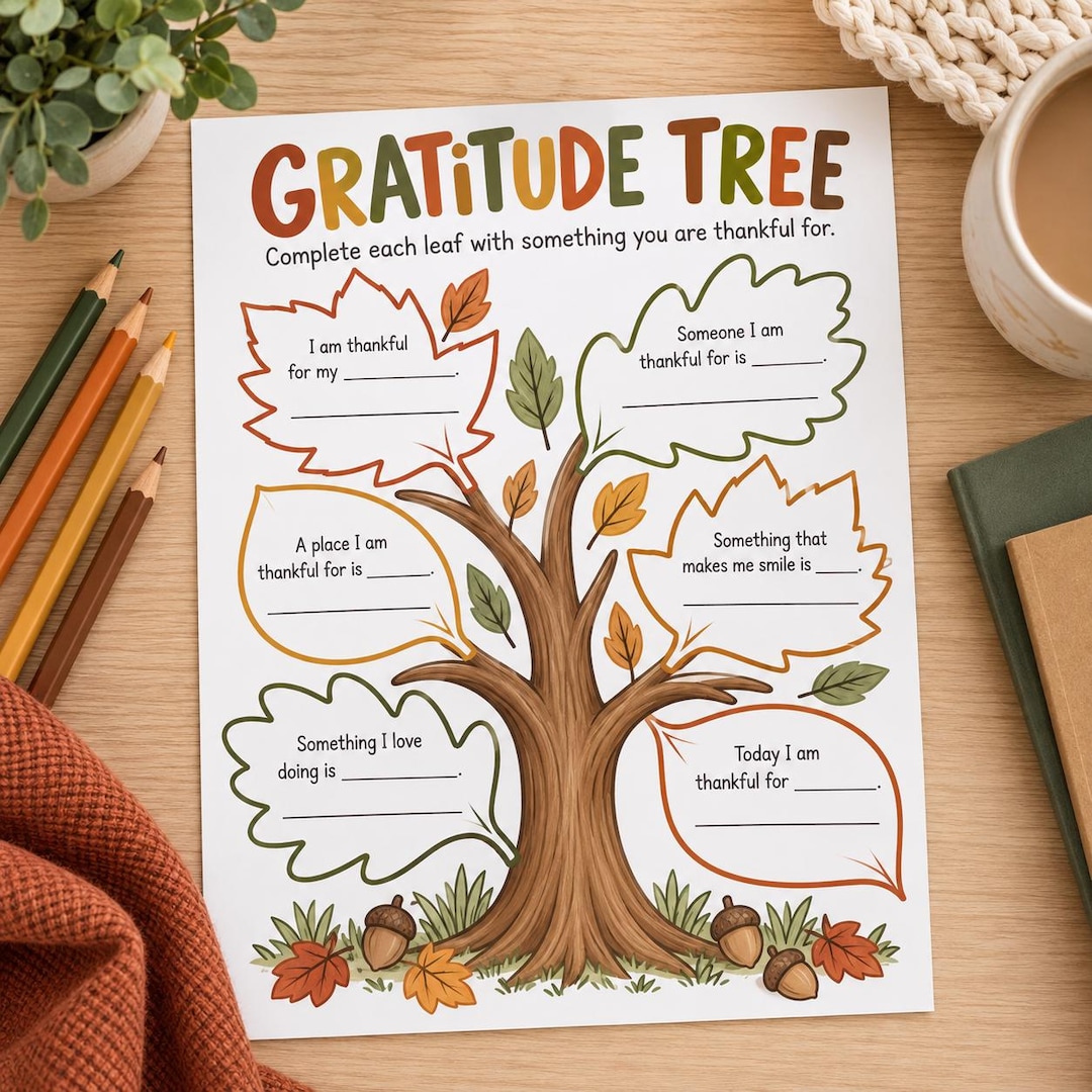 Gratitude Tree Printable for Kids, Thanksgiving Gratitude Worksheet ...