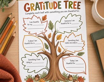 Gratitude Tree Printable for Kids, Thanksgiving Gratitude Worksheet, Thankful Tree Activity, Fall Classroom Printable, Homeschool Activity