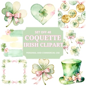 Coquette Saint Patricks Day clipartbundel aquarel Ierse klavers met roze strikken, geluksklaver png, geluk van het Ierse sublimatieontwerp