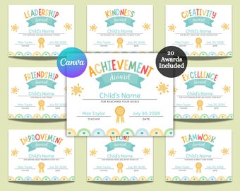 Classroom Awards Printable – 20 Unique Student Certificates | Editable in Canva + Print & Handwrite Option | End of Year Awards