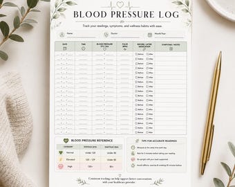 Blood Pressure Log Printable | Wellness Tracker PDF | Heart Health & Hypertension Monitor | Medical Planner | Caregiver Health Log