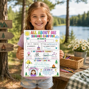 Sommarläger Allt om mig Arbetsblad, Barnens Isbrytare Målarbild, Utskrivbar Lägerrådgivare, Aktivitet Första Lägret Dag, Digital Nedladdning