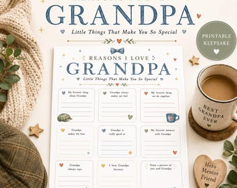 Gründe, warum ich Opa druckbar liebe, Opa Andenken Geschenk von Kindern, Großeltern Tag druckbar, Füllen Sie die Speicherseite PDF