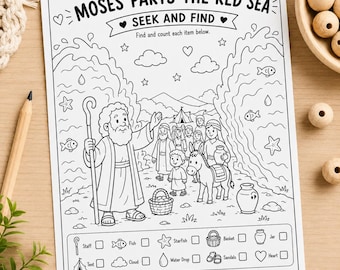Moses Parts the Red Sea Seek and Find Printable Activity for Kids, Bible Activity Page, Sunday School Game, VBS Worksheet