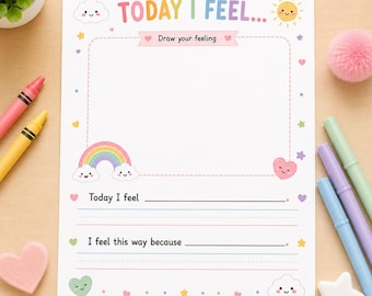 Today I Feel Printable Worksheet | Preschool Feelings Activity | SEL Worksheet | Emotional Learning | Calm Corner Printable | Pre-K Emotions