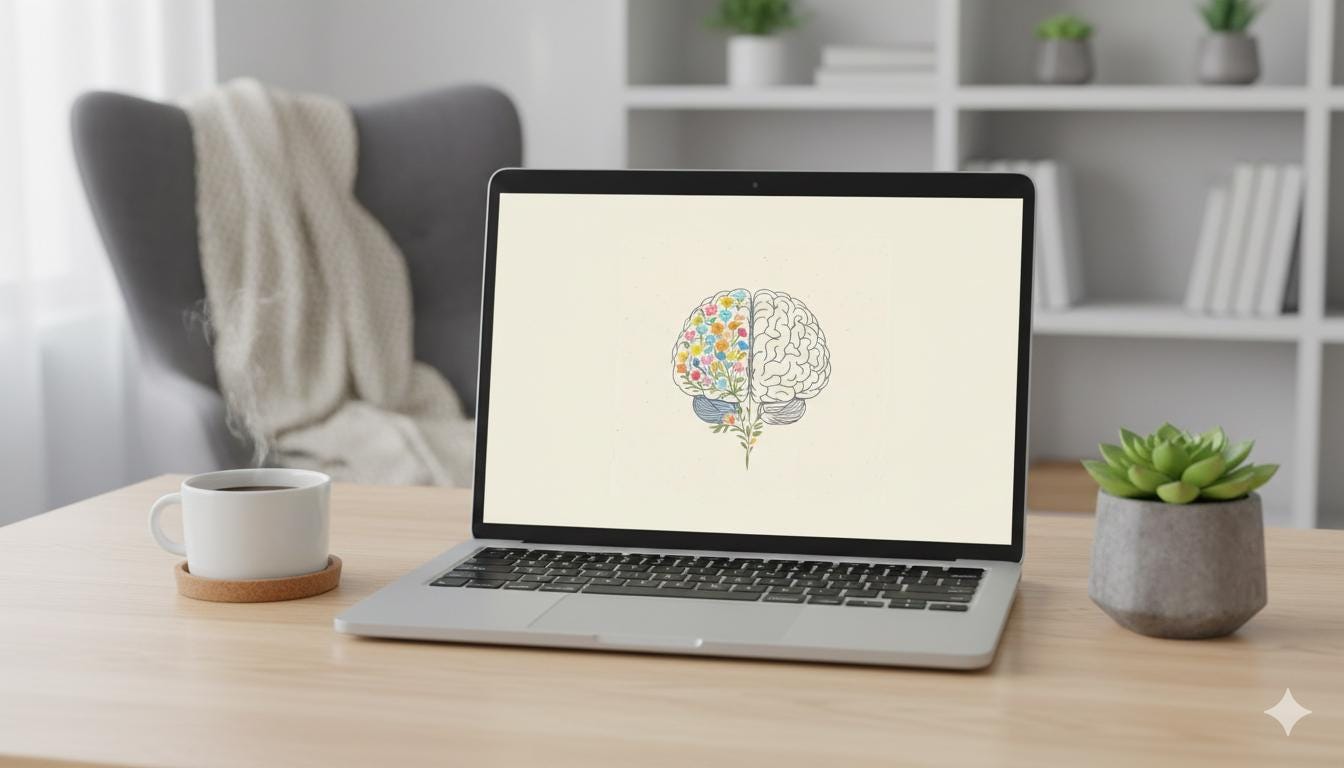 Floral Brain Desktop Wallpaper, Aesthetic Mental Health Art, Mindful ...