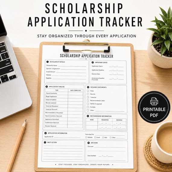 Scholarship Application Tracker Printable PDF, College Scholarship Planner, Scholarship Organizer, Student Application Tracker
