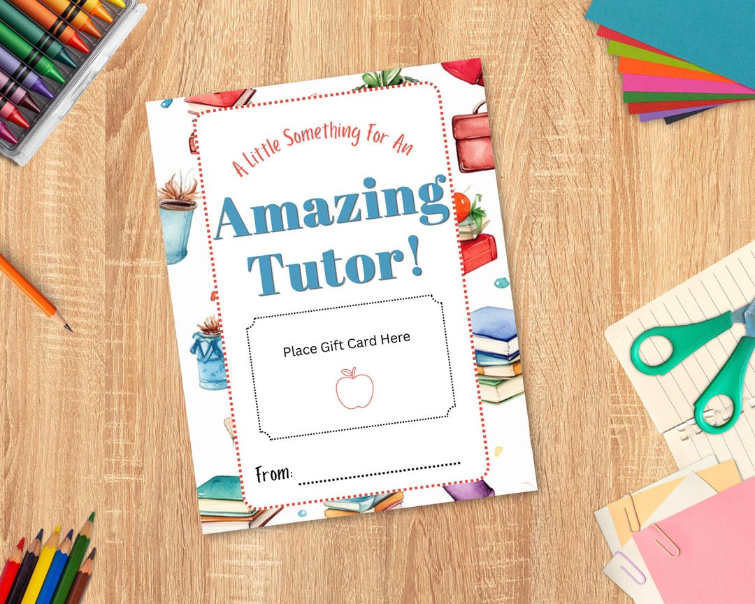 Printable Tutor Gift Card Holder, Watercolor Books Teacher Appreciation ...