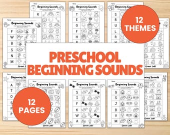 Anfangstöne Vorschule Arbeitsblätter | Alphabet Phonics | Buchstabe Töne Aktivitäten | Kindergarten Morgenarbeit | 12 PDF-Seiten