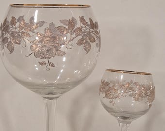 16 Vintage Stemware with Rose Gold Pattern.  Wine and Cordial Stemware