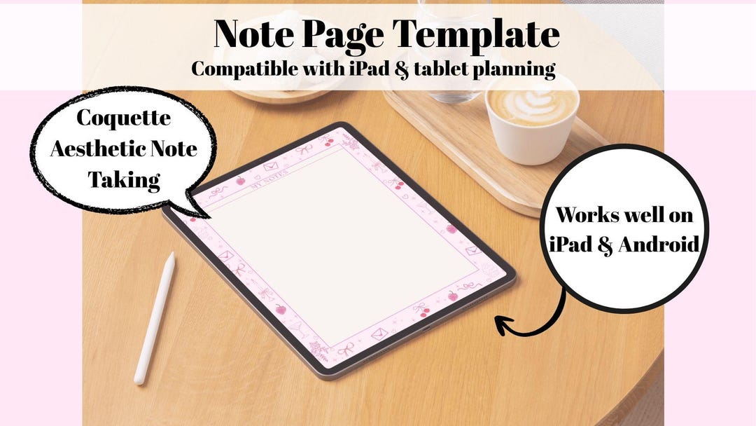 Coquette Notes Page Printable | Pink Aesthetic Digital Notes | iPad ...