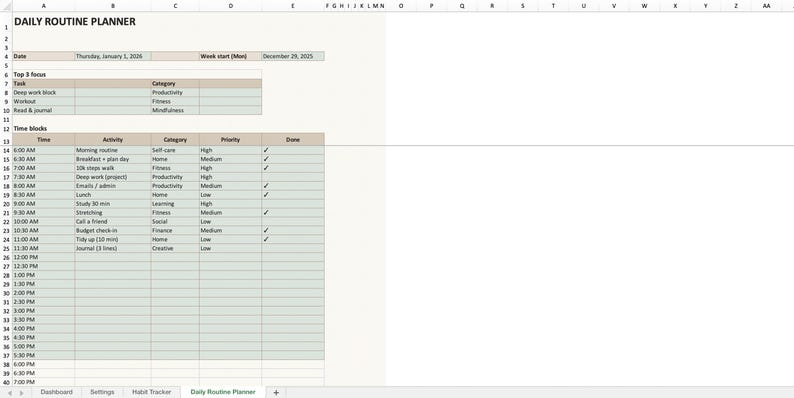 Xl Routine Computer Habit Tracker & Daily Routine Planner (excel) – Interactive Monthly ...