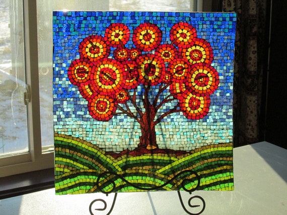 Tree Artwork Original Mosaic Circle Tree Leaves | Etsy