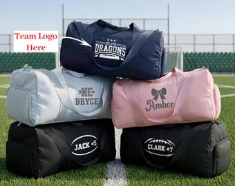 Personalized Sport Bags, Custom Duffle Gym Bag, Football Baseball Basketball Soccer Cheer Team Gift