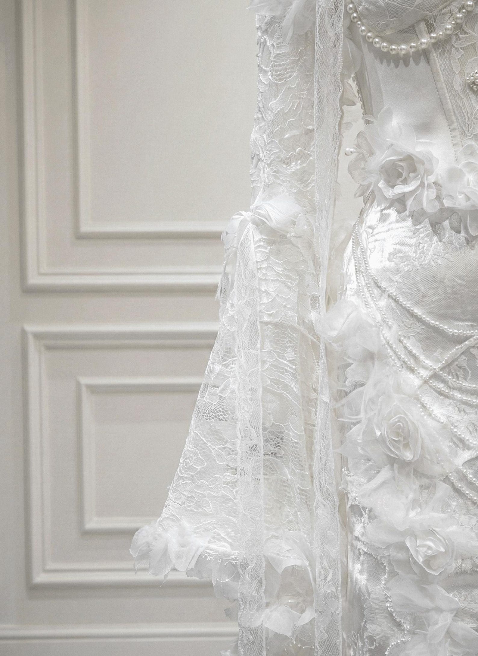 White Gothic Lace Wedding Dress, Feather Corset Gown, Angelic Victorian ...