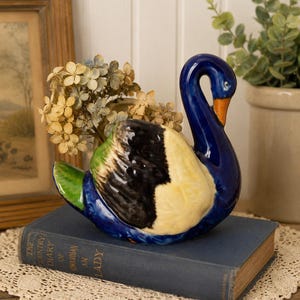 Cache-pot cygne en céramique vintage, style japonais, style cottagecore, style mi-siècle.