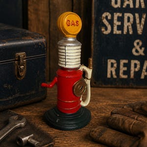 Vintage Cast Iron Gas Pump Figurine Retro Americana Petroliana Doorstop Gas Station Collectible Man Cave Gift for Him
