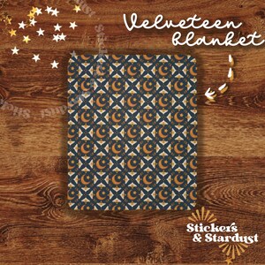 Celestial Moth Velveteen Plush Blanket Gift for Her – Navy Moon & Star Geometric Pattern; Witchy Cottagecore Gothic Dark Academia Cozy Throw