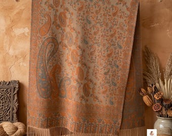 Soft Woven Paisley Jacquard Scarf | Tassel Fringe Winter Shawl, Floral Wrap