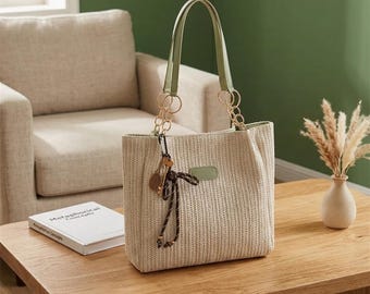 Handgewebte Stroh Tragetasche - Elegante Schulter Handtasche für Urlaub & Alltag Casual Sommer Stil