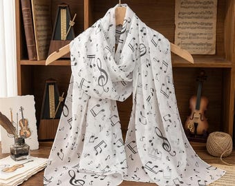 Music Notes Chiffon Scarf: Mulberry Head Wrap, Travel Shawl